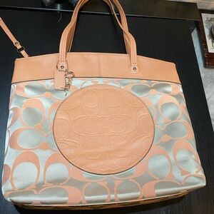 Vintage COACH Tote Bag - Light Khaki/Peach LAURA Signature Tote Shoulder Bag